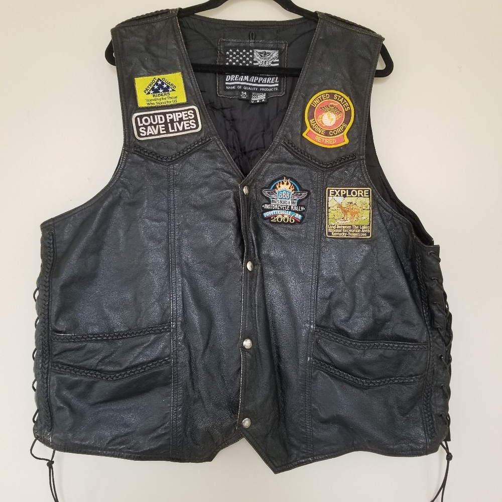 {54} Dream Apparel Leather Biker Vest with Patches
